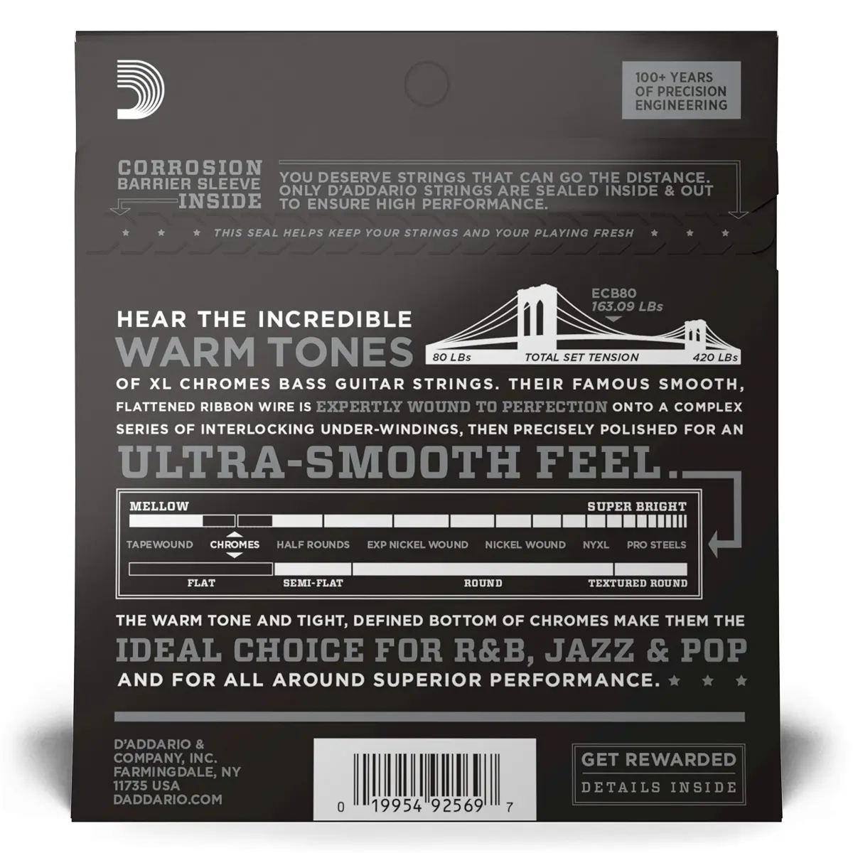 D'Addario XL Chromes Flatwound Bass Strings ECB80, Super Light 40-95 | Smooth Mellow Tone, Consistent Durability - view 2