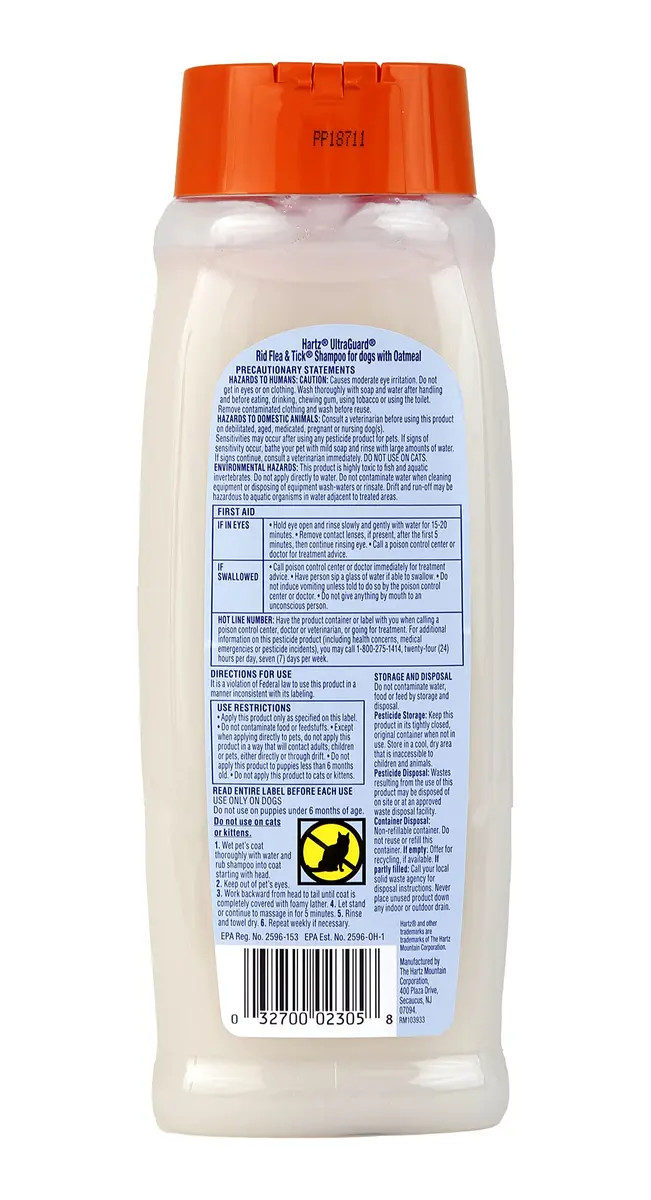 Hartz UltraGuard Rid Flea & Tick Oatmeal Dog Shampoo, 18 fl oz | Flea & tick relief with soothing oatmeal for dogs 6 months+ - view 2