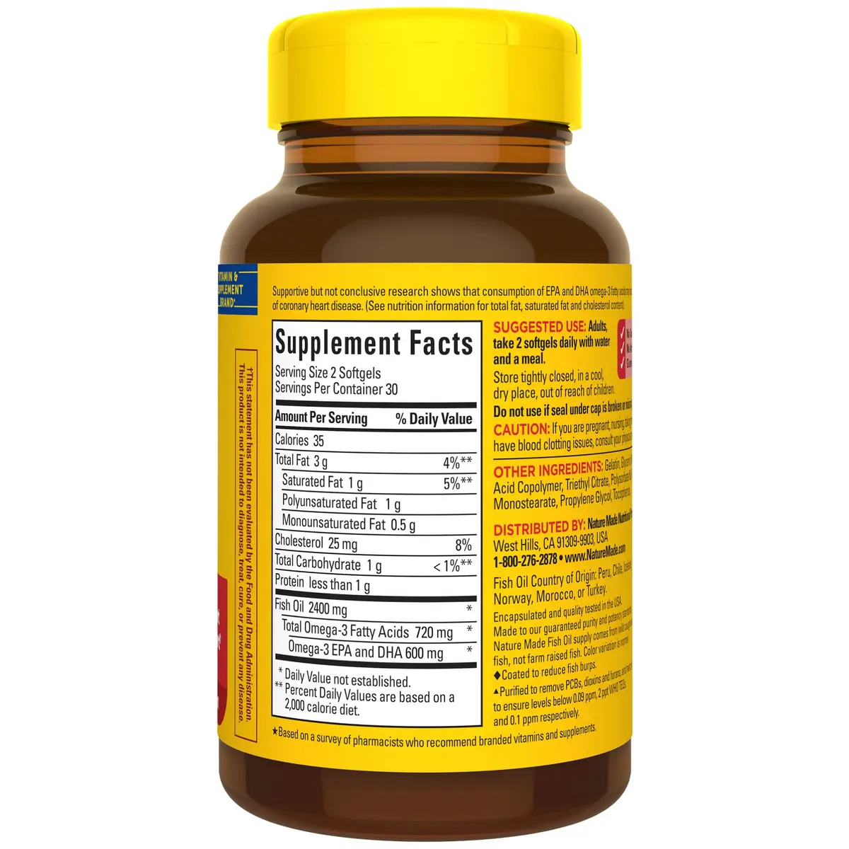 Nature Made Burp Less Fish Oil 1200 mg Softgels | 720 mg Omega-3 EPA DHA for Heart Health Support (60 Count, 30 Day Supply) - view 7