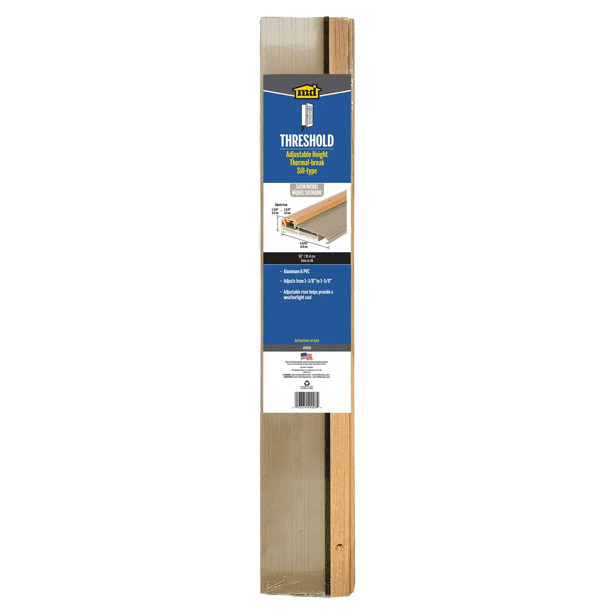 M-D Building Aluminum Thermal Break Threshold, Satin Nickel, 36in | Insulates & Seals Cold, Drafts, Dust - view 5