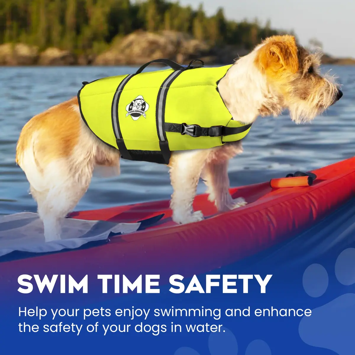 Paws Aboard Reflective Dog Life Jacket with Handle (Neon Yellow, Medium) | Buoyant, Breathable & Adjustable for Water Safety - view 5