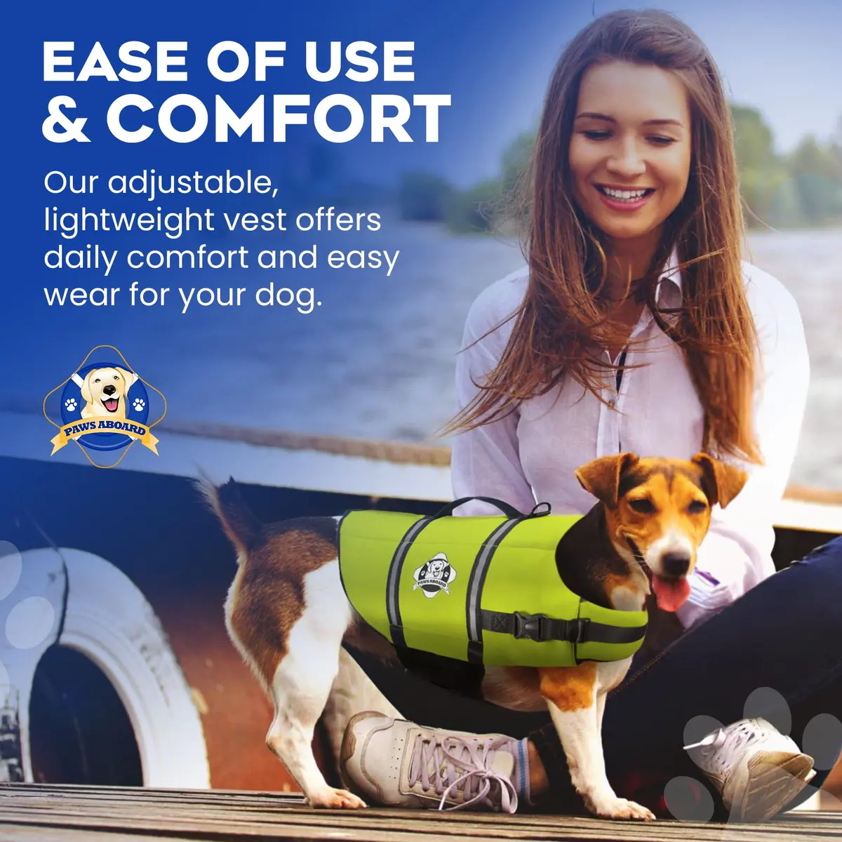 Paws Aboard Reflective Dog Life Jacket with Handle (Neon Yellow, Medium) | Buoyant, Breathable & Adjustable for Water Safety - view 6