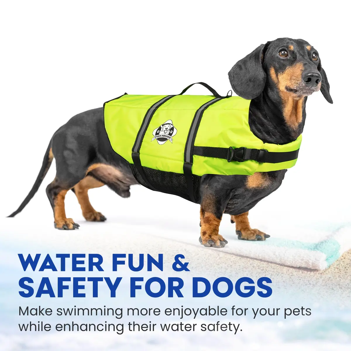 Paws Aboard Reflective Dog Life Jacket with Handle (Neon Yellow, Medium) | Buoyant, Breathable & Adjustable for Water Safety - view 7