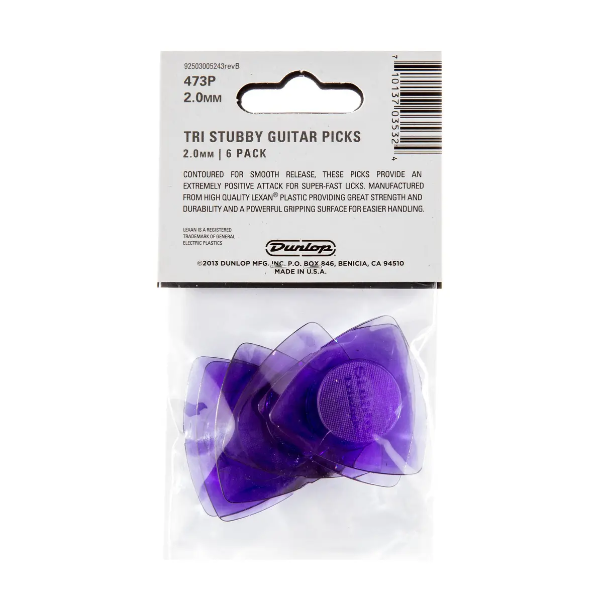 Jim Dunlop Tri Stubby Guitar Picks 2.0mm | Bright, Contoured Lexan Picks (6 Pack) - view 5