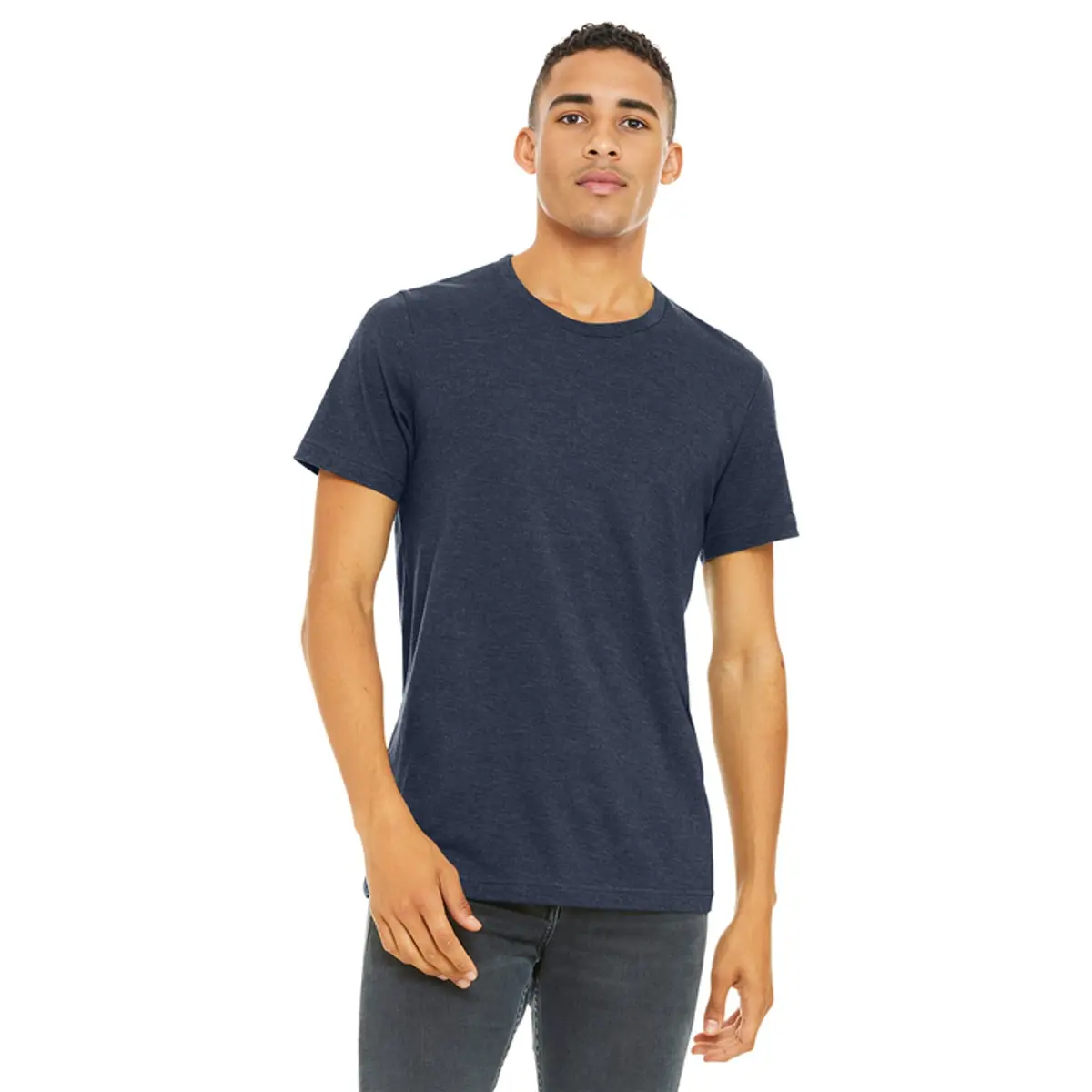 Bella + Canvas Unisex Jersey Short Sleeve Tee, Heather Navy, Large | Comfortable, Athletic Fit for Indian Climate - main product image
