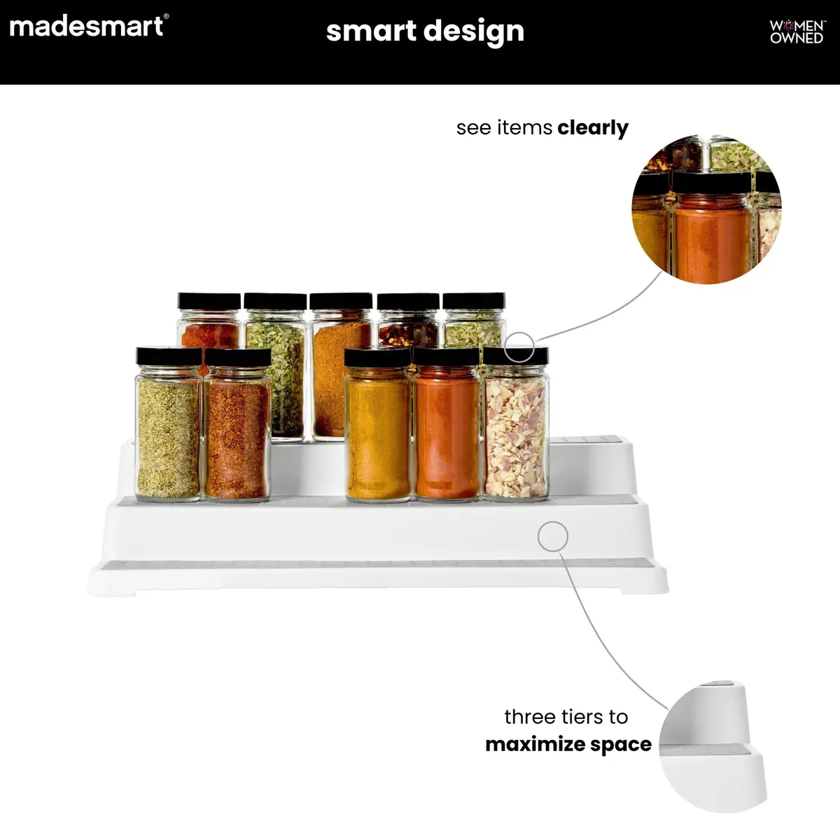 madesmart Three Tier Cabinet Shelf, White | Kitchen & Pantry Organizer with Non-slip & BPA-Free (14.75 x 9.75 x 3.50 in) - view 6