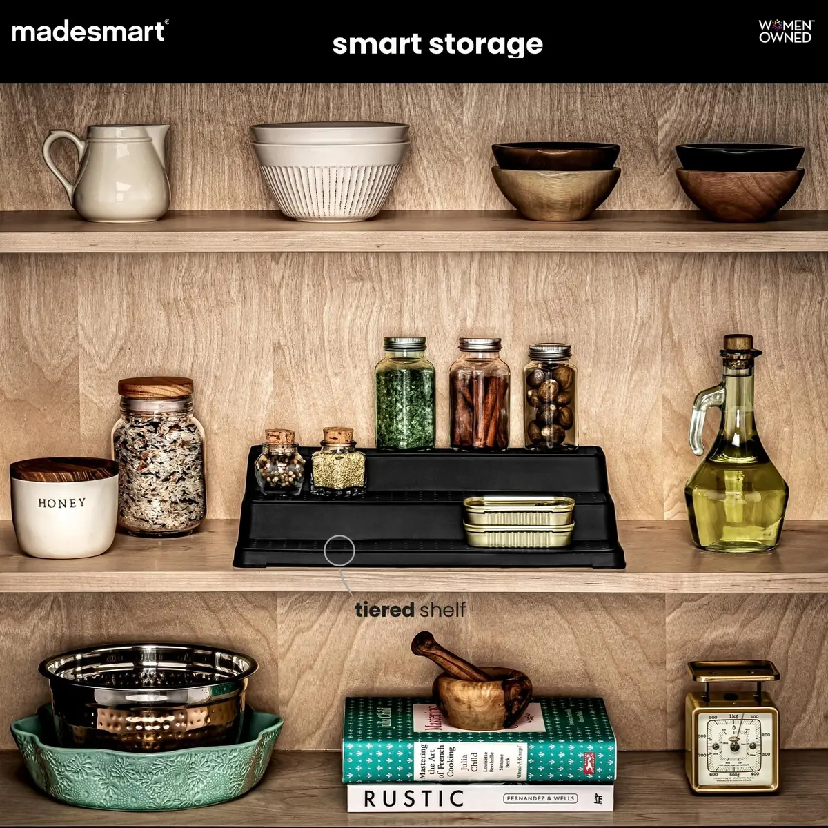 madesmart Three Tier Cabinet Shelf, White | Kitchen & Pantry Organizer with Non-slip & BPA-Free (14.75 x 9.75 x 3.50 in) - view 4