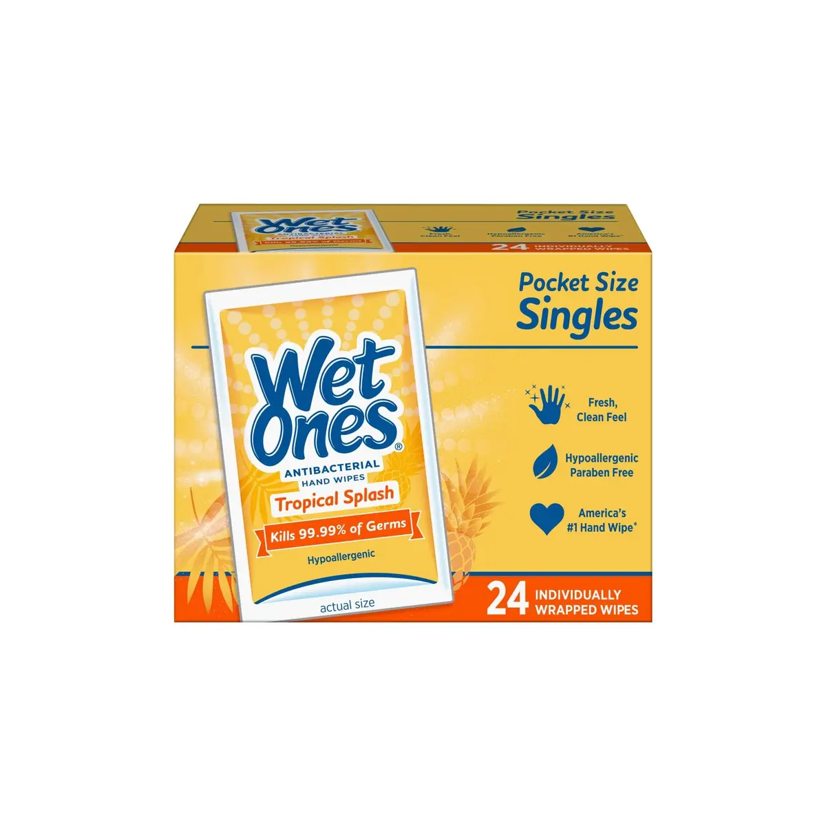 Wet Ones Antibacterial Hand Wipes Citrus Scent Singles 24 ct | Kills 99.99% of Germs - main product image