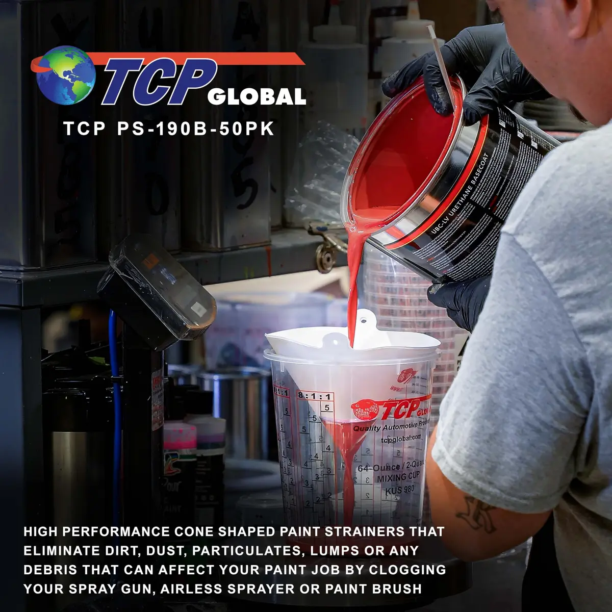 TCP Global 190 Micron Filter Tips Ultra-Fine Paint Strainer (50 Pack) | Superior Filtration for All Paint Types - view 6