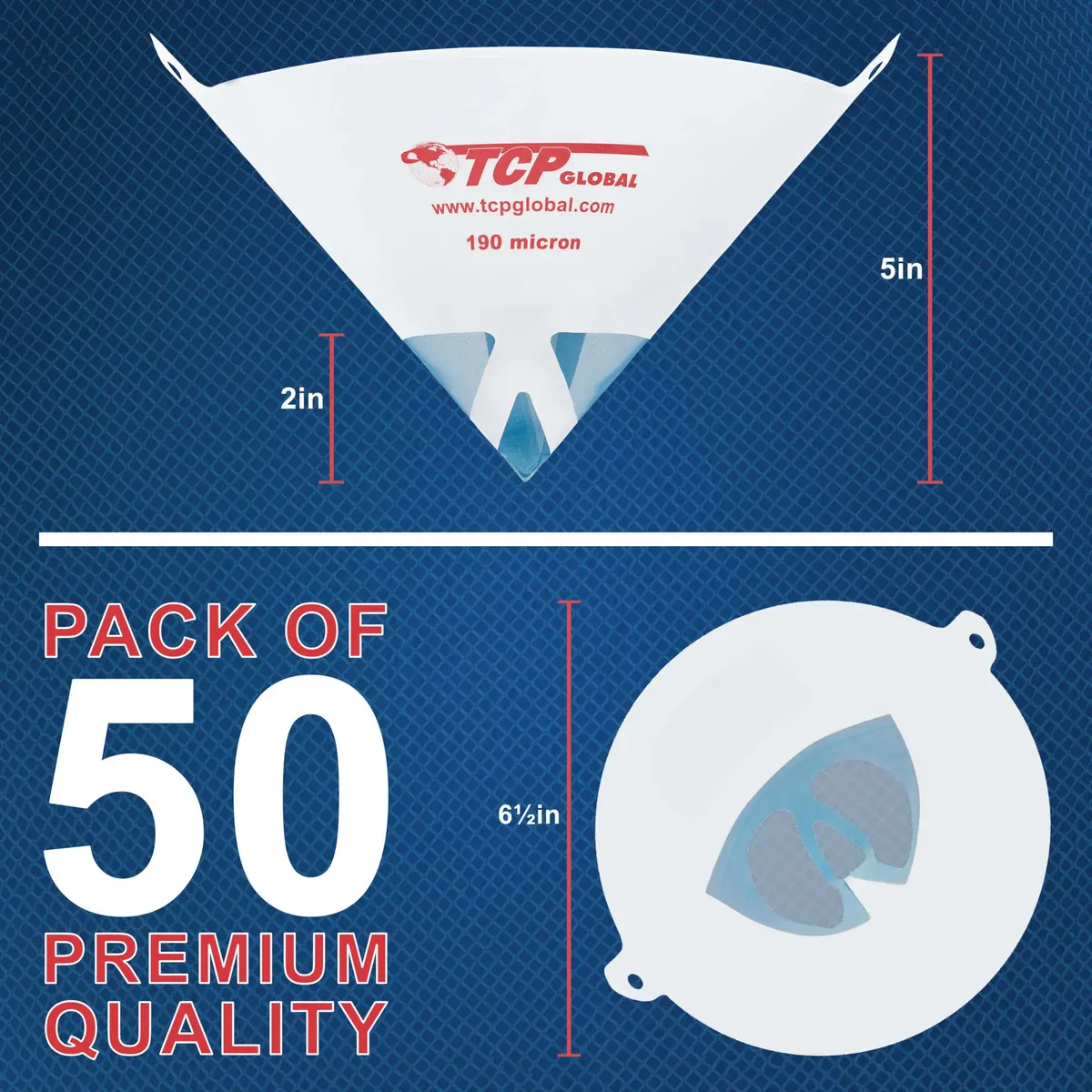 TCP Global 190 Micron Filter Tips Ultra-Fine Paint Strainer (50 Pack) | Superior Filtration for All Paint Types - view 2