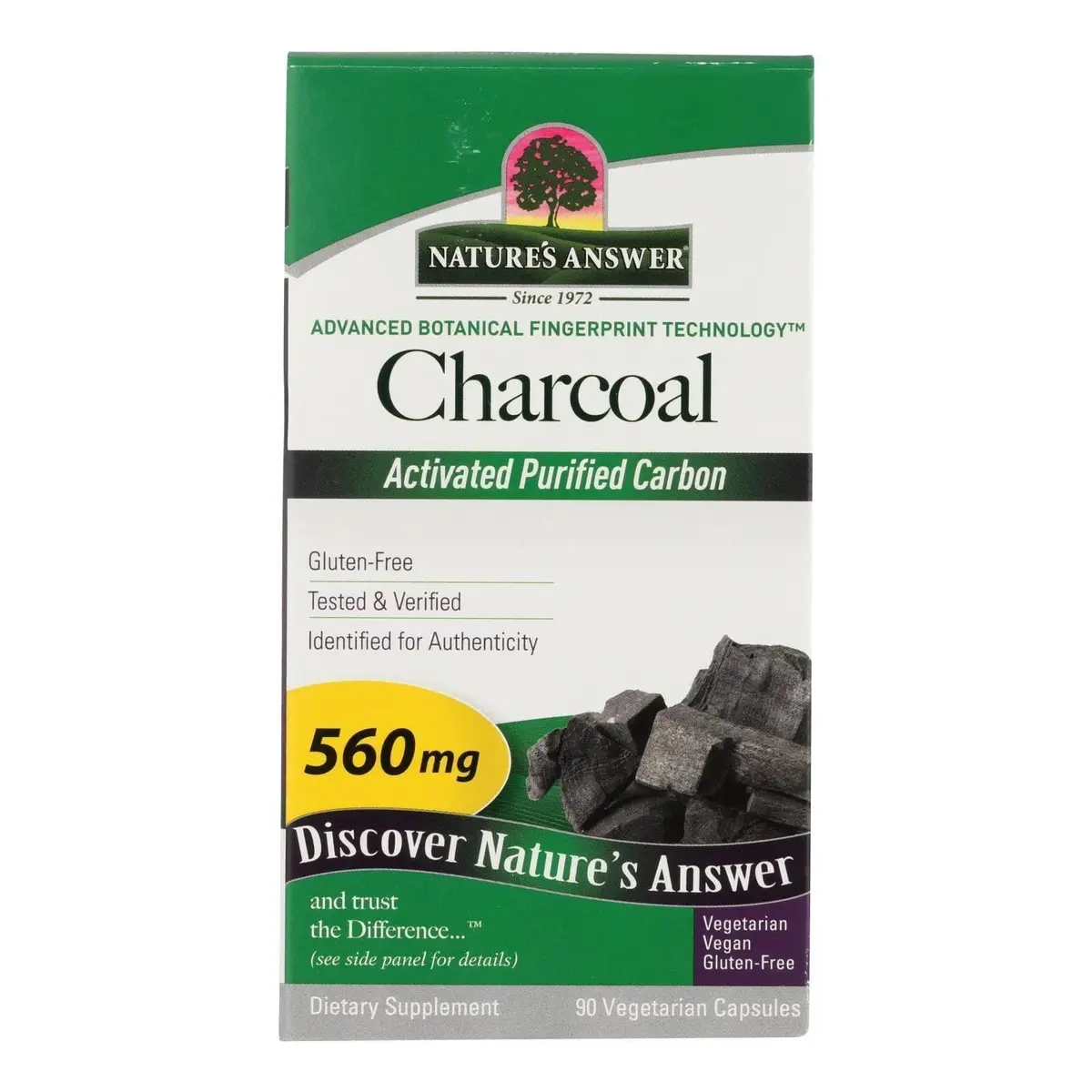 Nature's Answer Activated Charcoal Vegetarian Capsules | Detox & Waste Elimination (100 words) - main product image