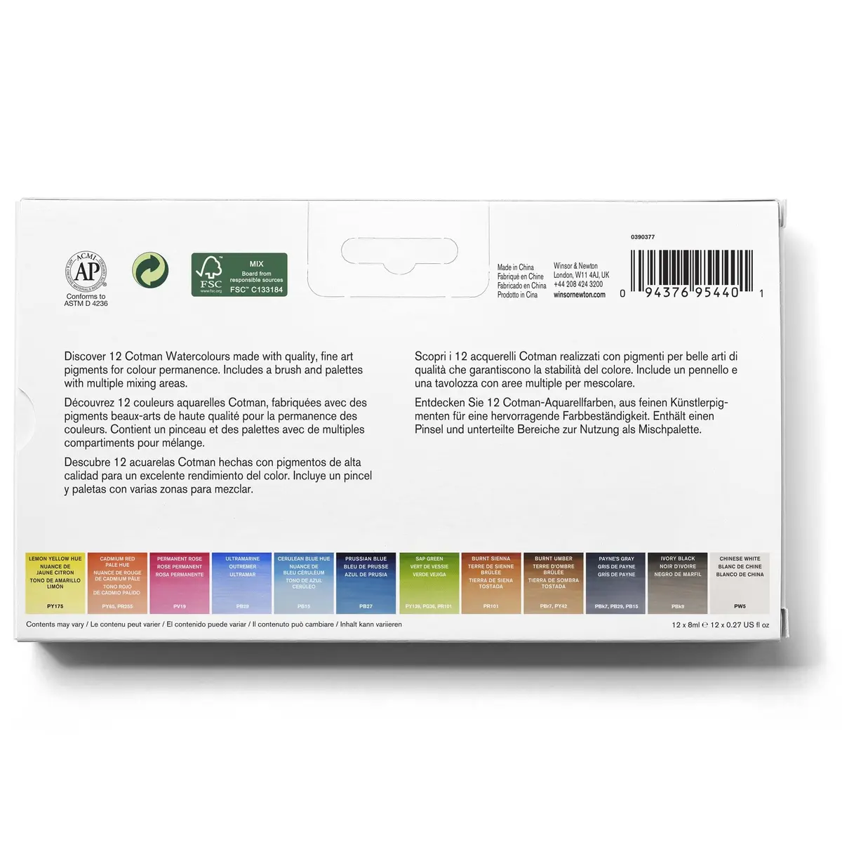 Winsor & Newton Cotman Watercolor Paint Set, 12 x 8ml Tube Travel Set | Professional Grade Paint with Excellent Tinting Strength - view 3