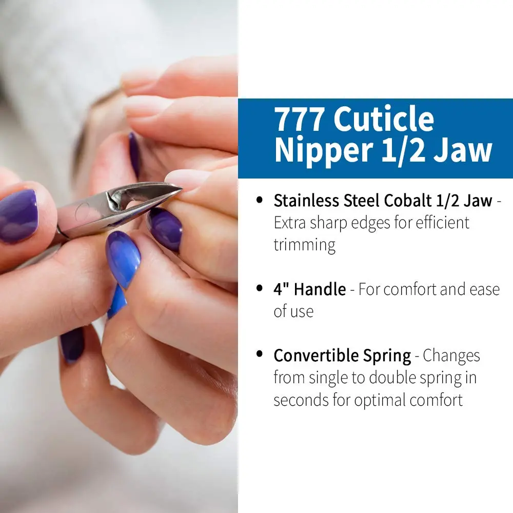 Mehaz Cuticle Nipper 777 1/2 Jaw Stainless Steel Cobalt 4" Handle | Precise Nail Trimming Tool - view 3