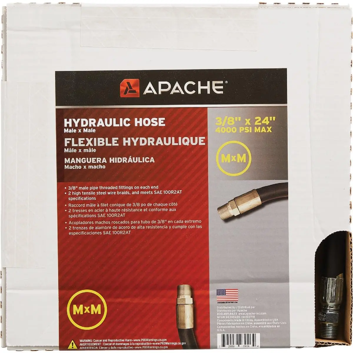 Apache 3/8" x 24" 2-Wire Hydraulic Hose Assembly Male x Male | 4000 PSI Working Pressure - view 2
