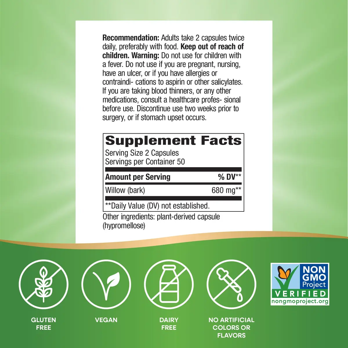 Nature's Way Willow Bark 680 mg Vegan Capsules | Traditional Minor Pain Relief Supplement 100 Count - view 5