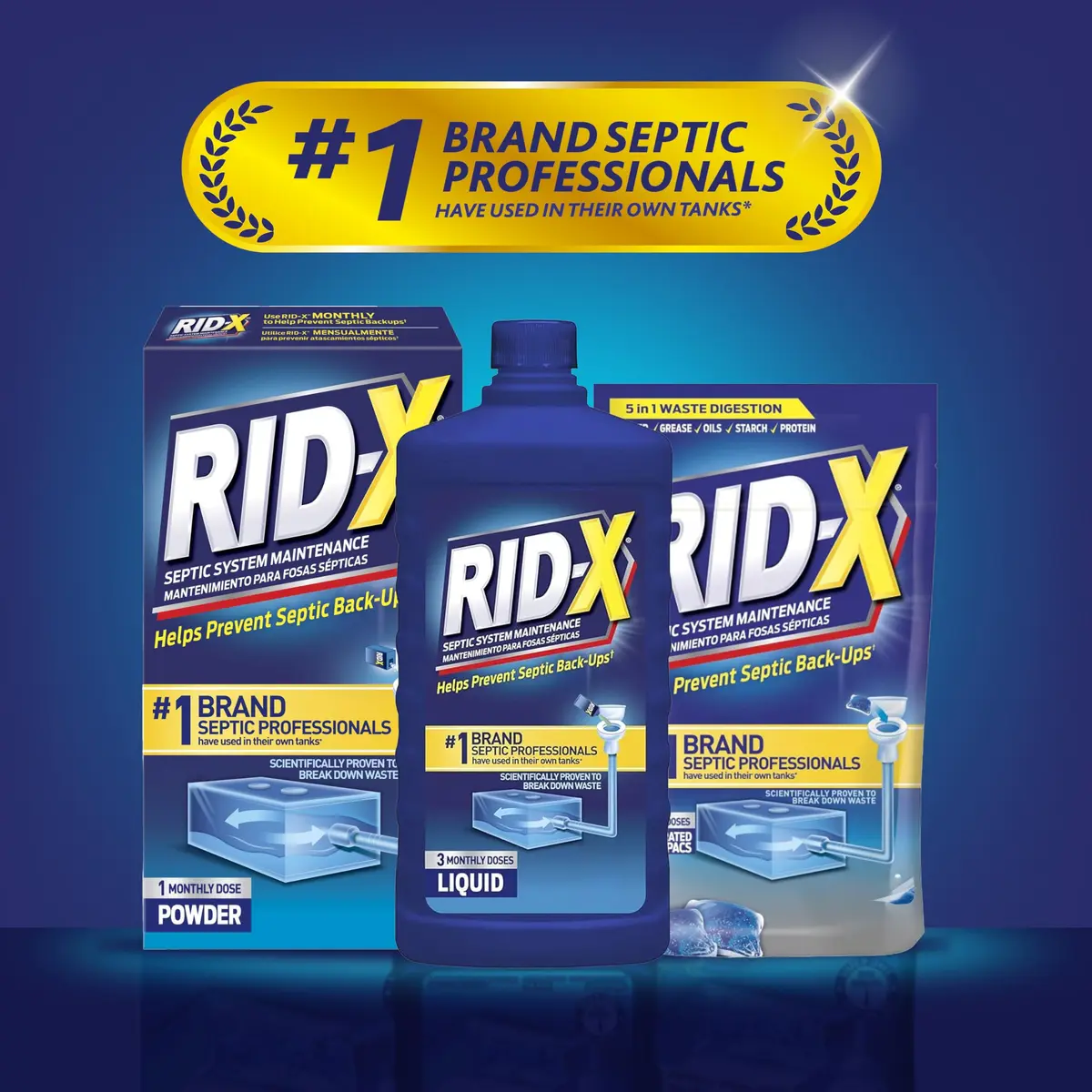 Rid-X Septic Tank Treatment Powder 9.8 oz (278 g) | Prevents Septic Backups with Natural Bacteria & Enzymes - view 9