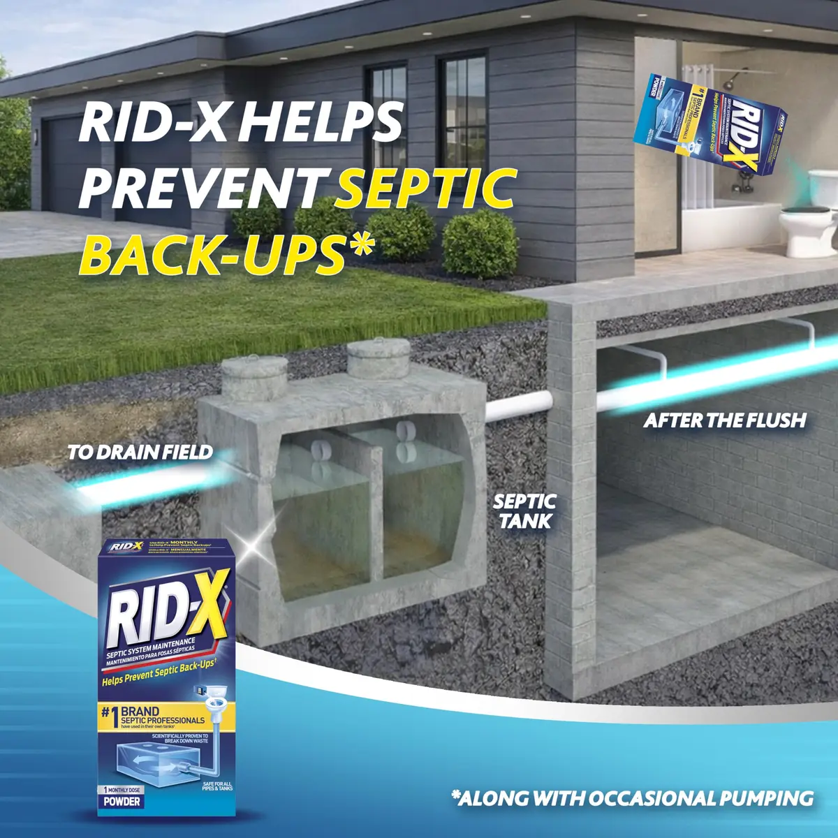 Rid-X Septic Tank Treatment Powder 9.8 oz (278 g) | Prevents Septic Backups with Natural Bacteria & Enzymes - view 2