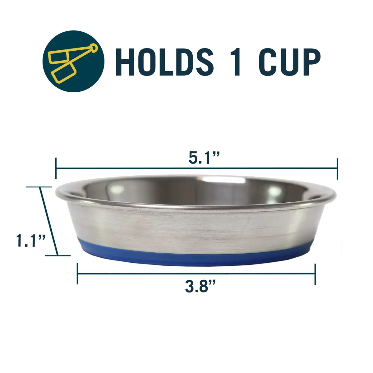 Our Pets DuraPet Stainless Steel Non-Slip Cat Bowl 1 Cup (5.3" x 5.3" x 1.1") | Whisker-Friendly & Dishwasher Safe - view 3
