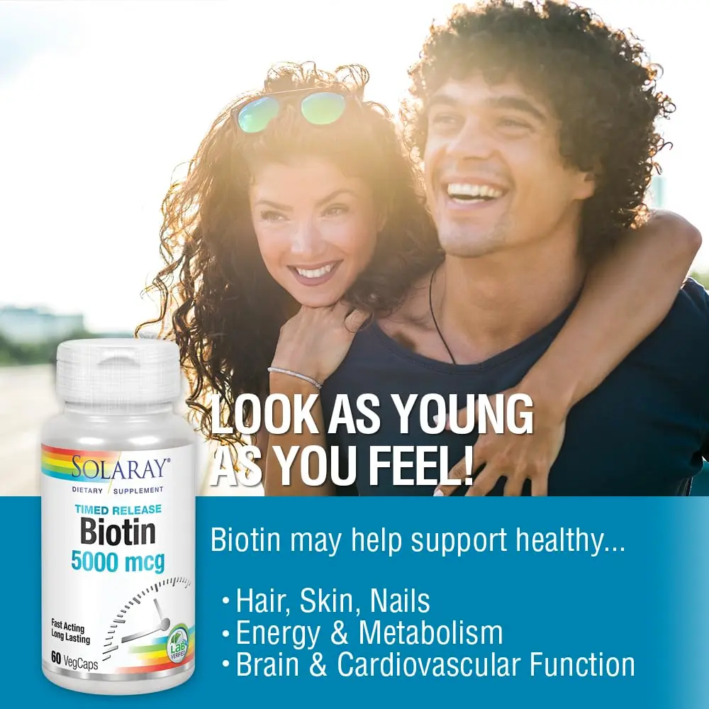 Solaray Timed-Release Biotin 5000 mcg | Vegan Capsules for Hair, Skin & Nails (70-120c) - view 4