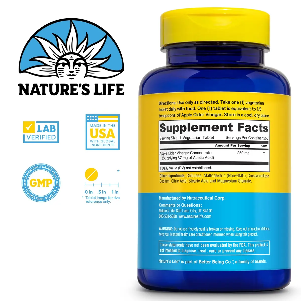 Nature's Life Apple Cider Vinegar Supplements 250 mg | Detox & Digestion Support - view 2
