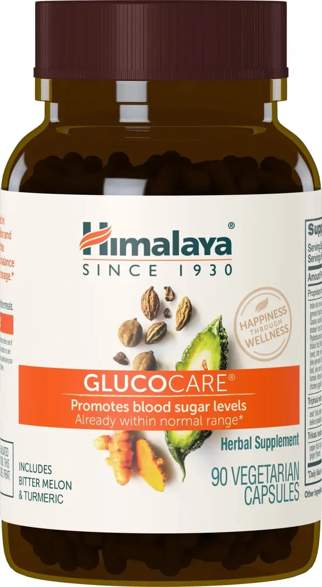 Himalaya GlucoCare Herbal Glucose Metabolism Supplement 90 Capsules | Supports Blood Sugar Levels Already Within Normal Range - main product image