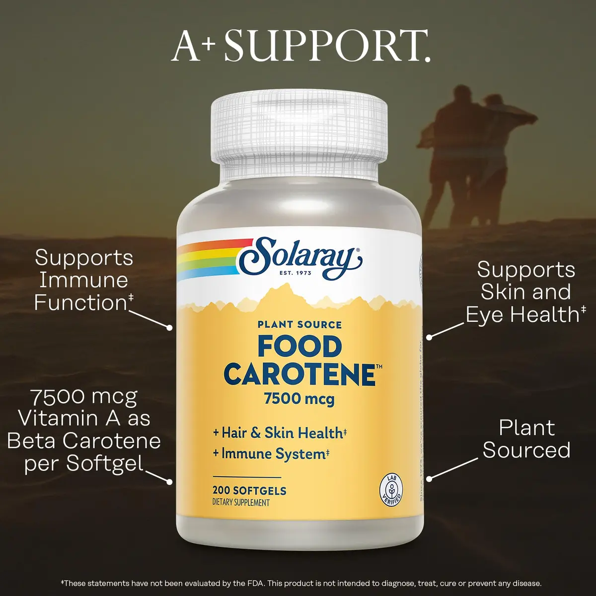 SOLARAY Food Carotene 7500mcg (25000 IU) | Vitamin A Supplement for Eyes & Skin, Plant Sourced, 200 Softgels - view 3