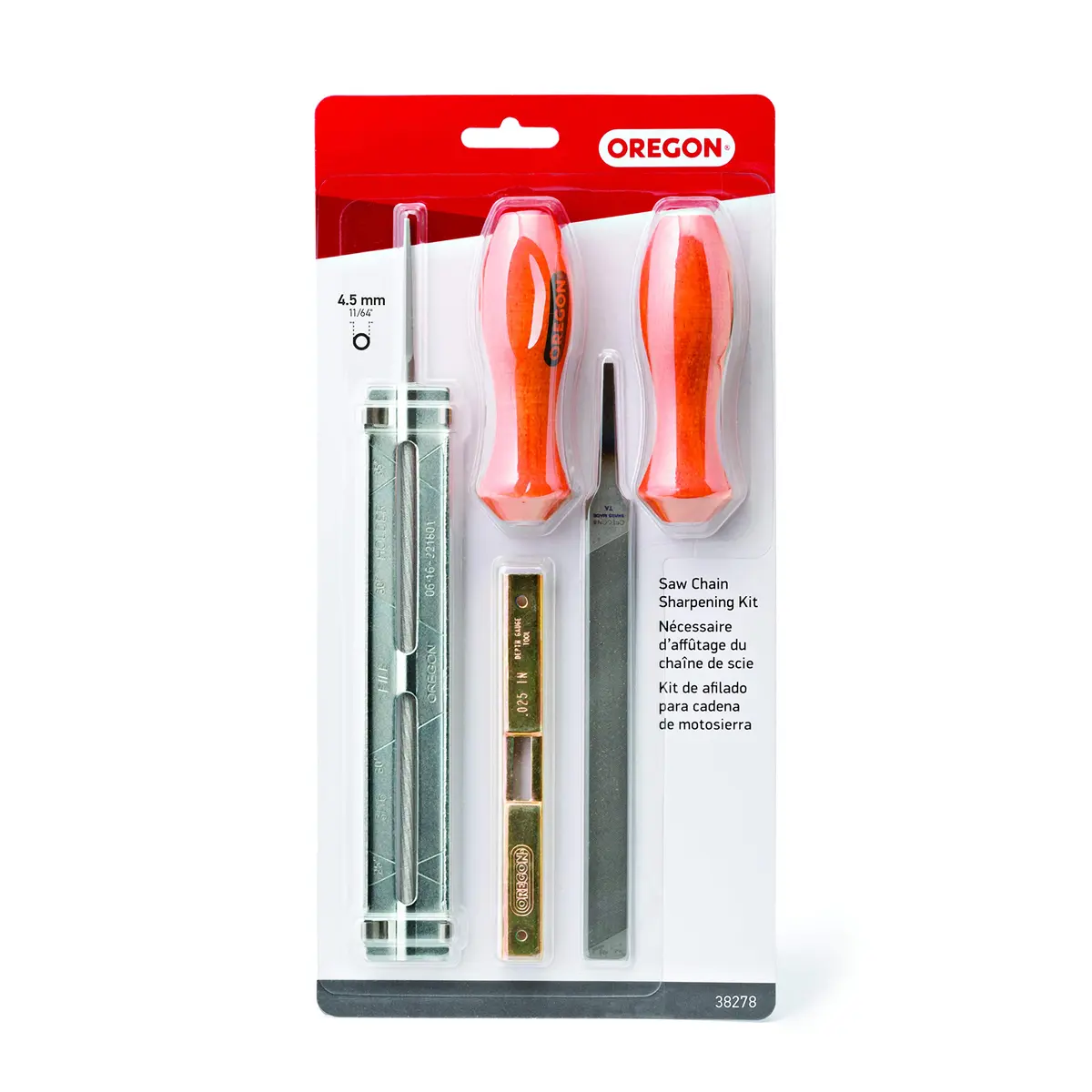 Oregon 4.5 mm Chainsaw Sharpening Kit with 5 Wooden File Handles & Depth Gauge | Maintains Chain Sharpness & Accuracy - main product image