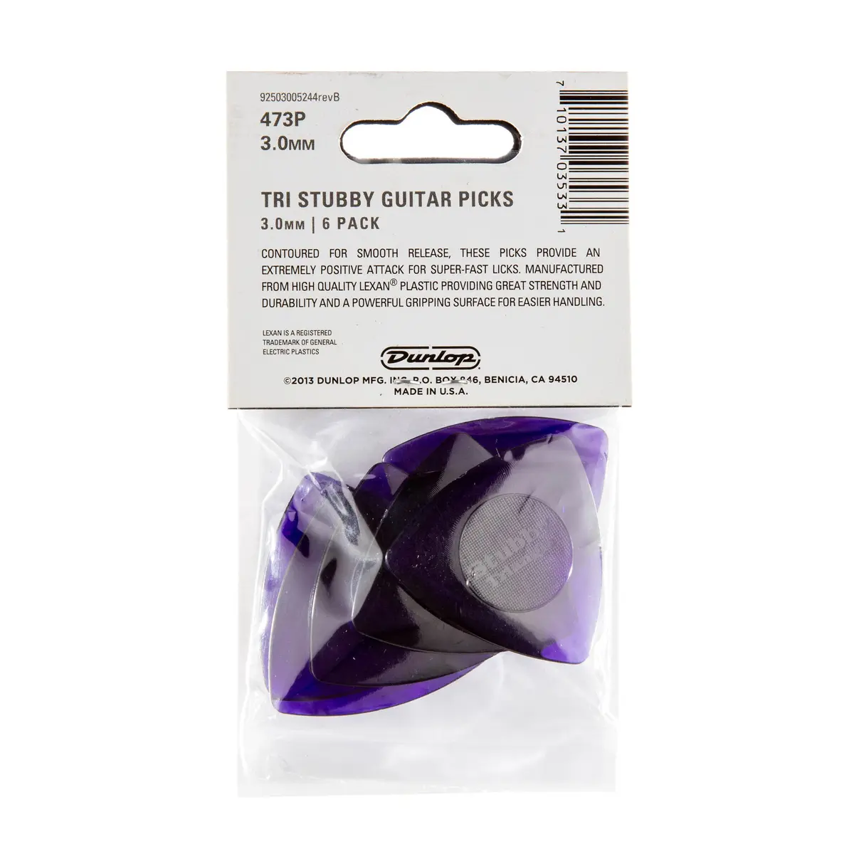 Jim Dunlop Tri Stubby 3.0mm Guitar Picks - 6 Pack | Bright, Contoured Lexan Picks for Powerful Attack - view 5