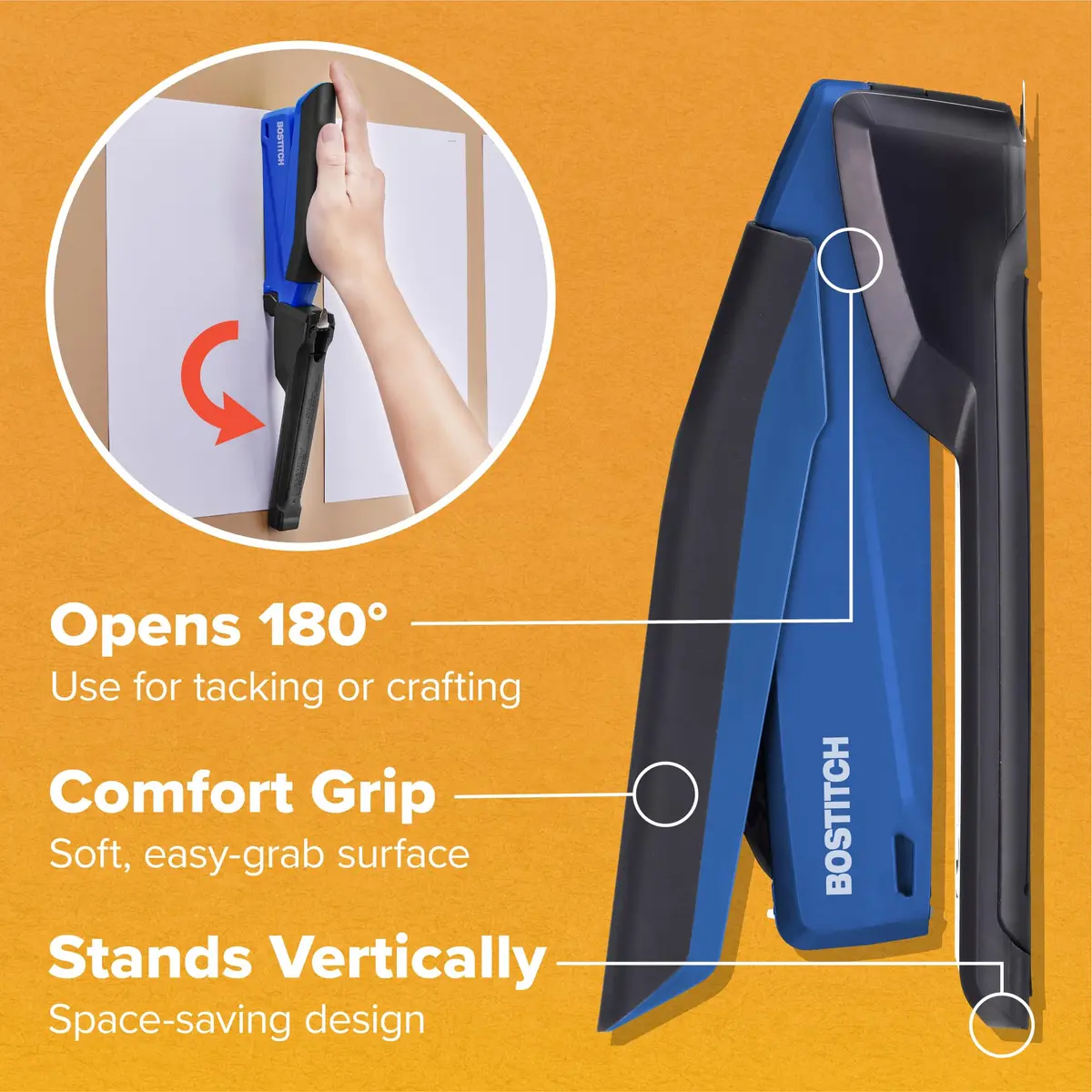 Bostitch Office Executive 3 in 1 Stapler Blue | One-Finger, 25 Sheet, Jam-Free - view 7