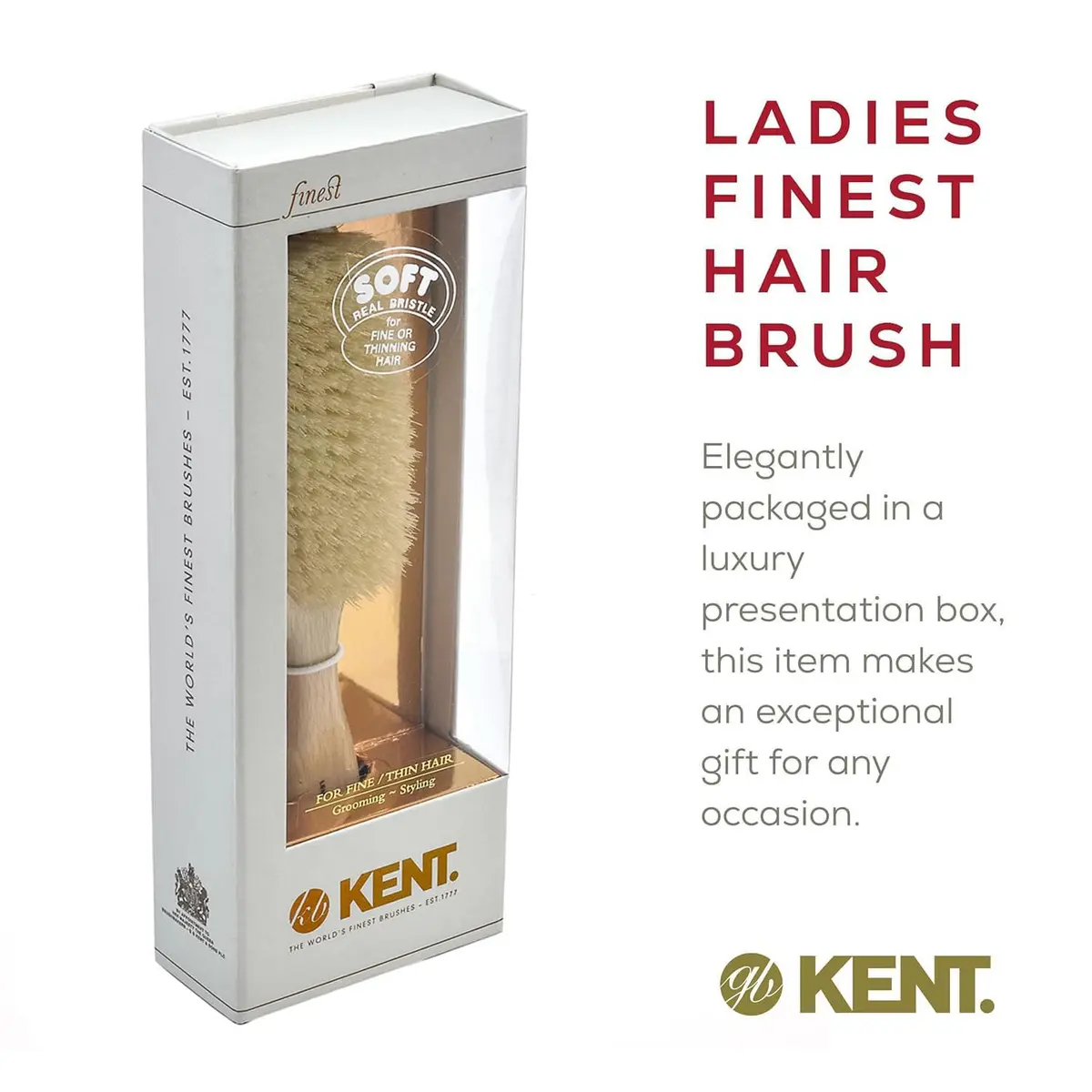 KENT LS9D Satinwood Boar Bristle Hair Brush for Thin Hair | Ergonomic, Soft, Made in England - view 6