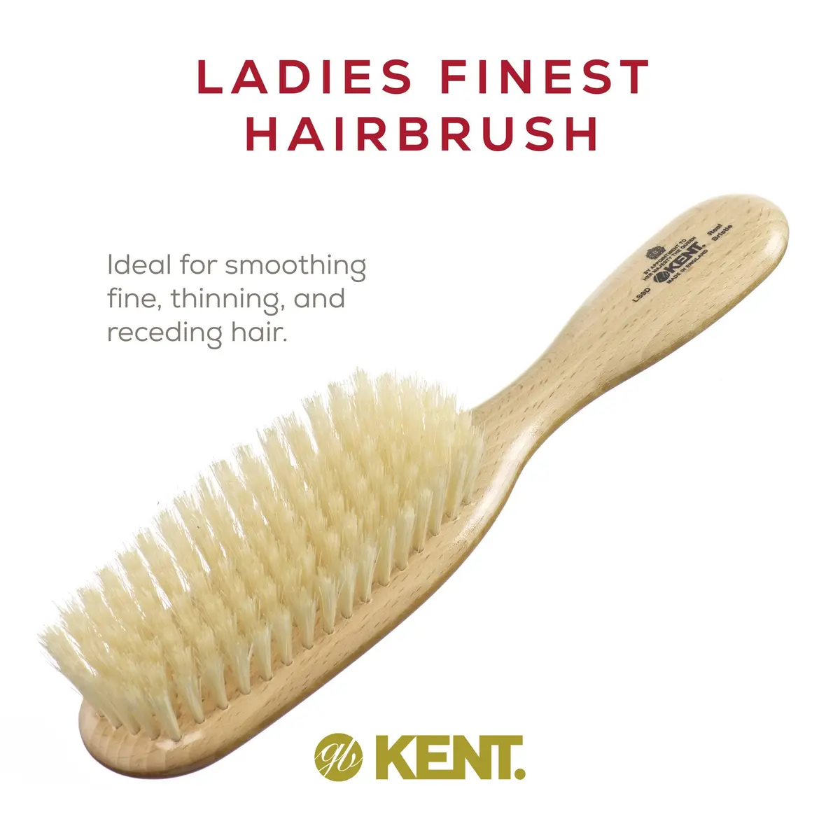 KENT LS9D Satinwood Boar Bristle Hair Brush for Thin Hair | Ergonomic, Soft, Made in England - view 7