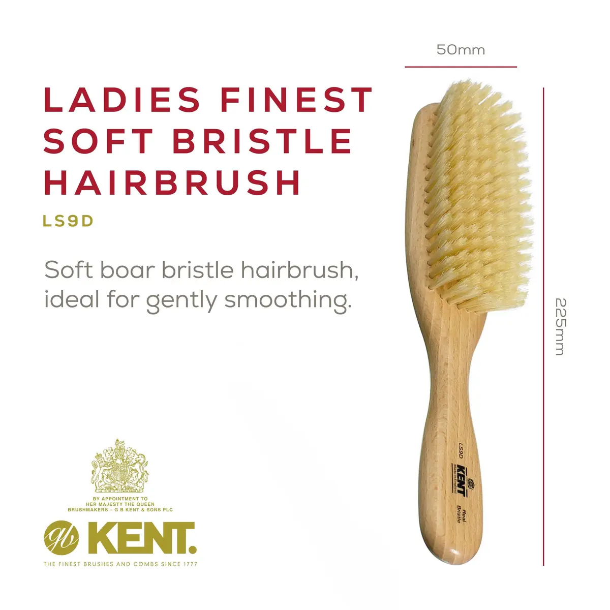 KENT LS9D Satinwood Boar Bristle Hair Brush for Thin Hair | Ergonomic, Soft, Made in England - view 3