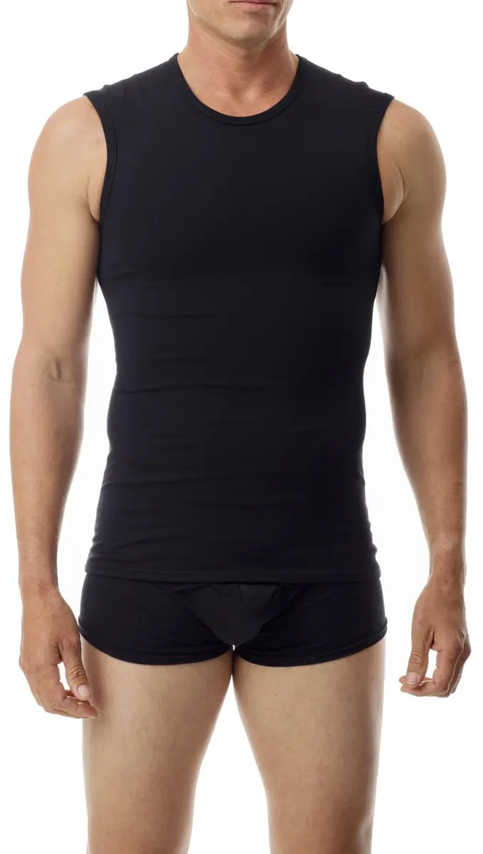 Underworks Cotton Concealer Compression Muscle Shirt Top, Large, Black | Supportive Fit for Active Men - main product image
