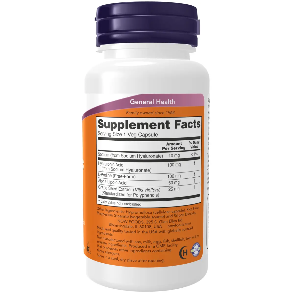 NOW Hyaluronic Acid 100 mg Double Strength 60 Veg Caps | Supports Joint & Skin Health - view 2