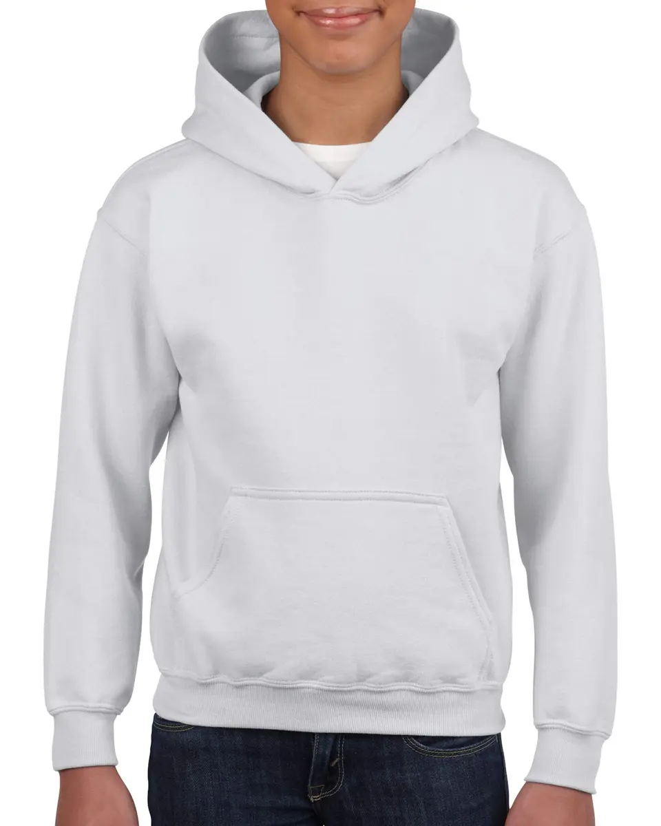Gildan Heavy Blend Hooded Sweatshirt | 50/50 Cotton-Polyester, White, Youth Large - main product image