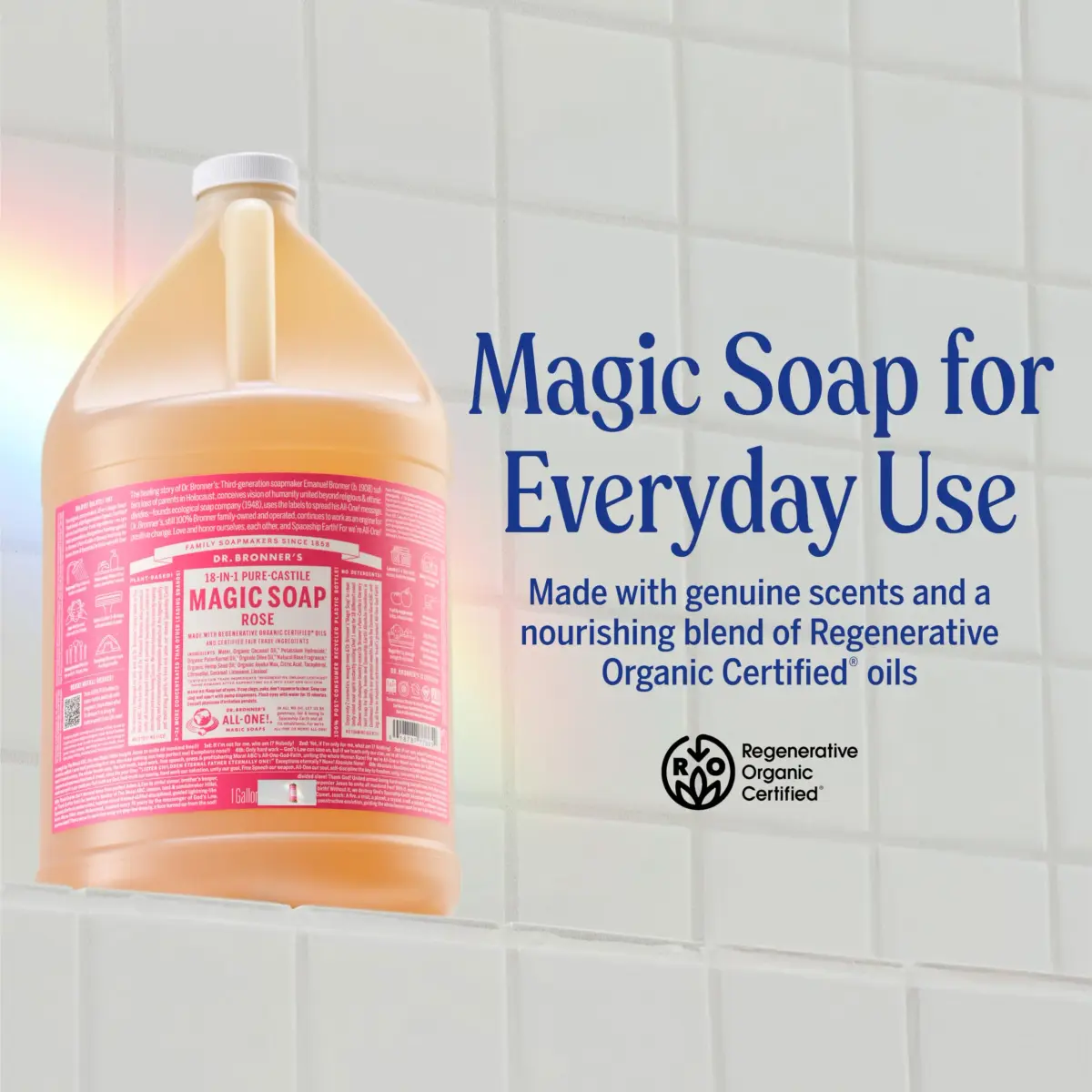Dr. Bronner's Rose Pure-Castile Liquid Soap 237ml (8 Fl Oz) | 18-in-1 Uses: Body Wash, Hand Soap, Shampoo, Laundry & More - view 2