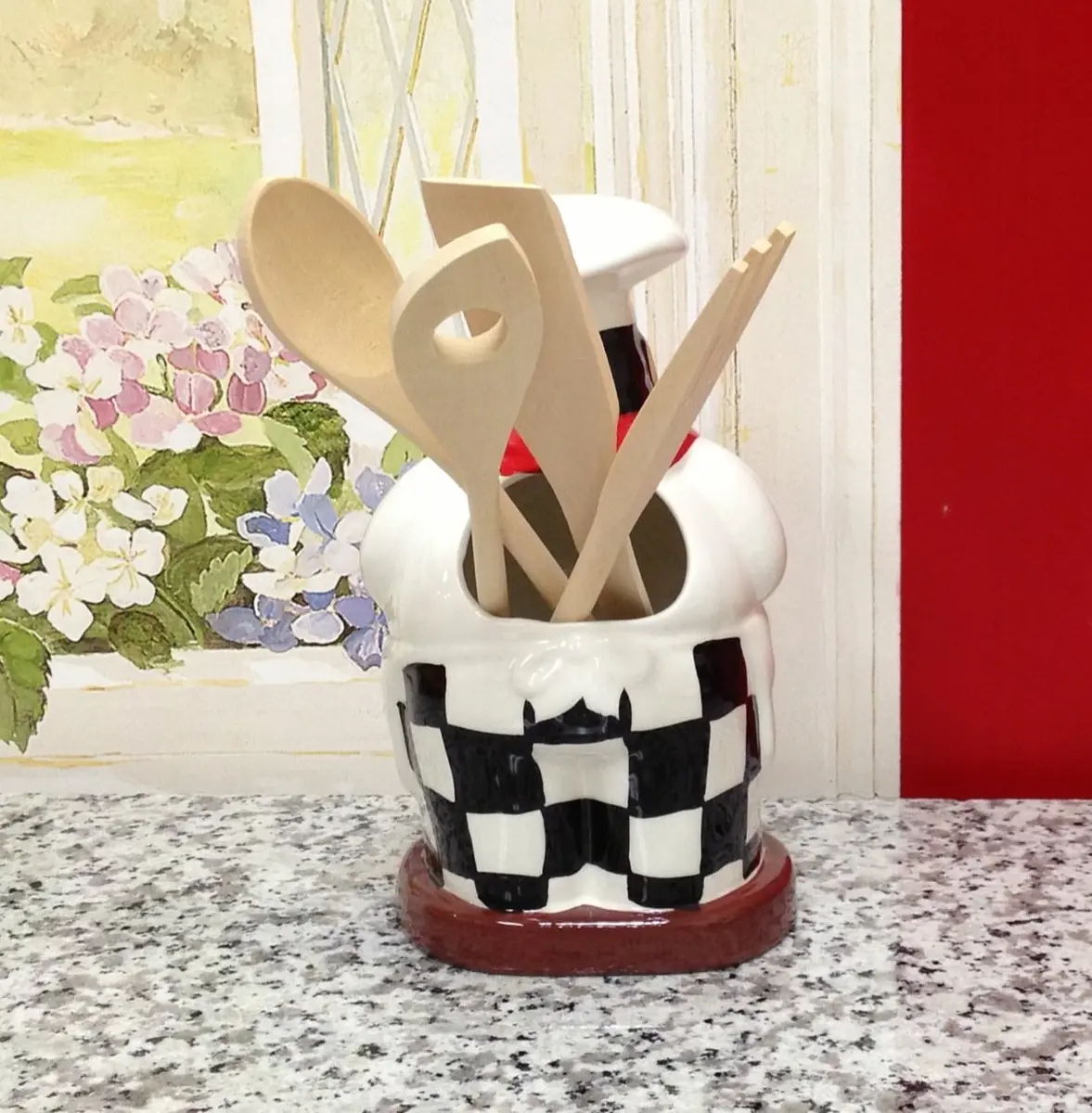 ACK Fat Chef Hand Painted Ceramic Utensil Jar | Modern Kitchen Decor & Storage (70-120 chars) - view 3
