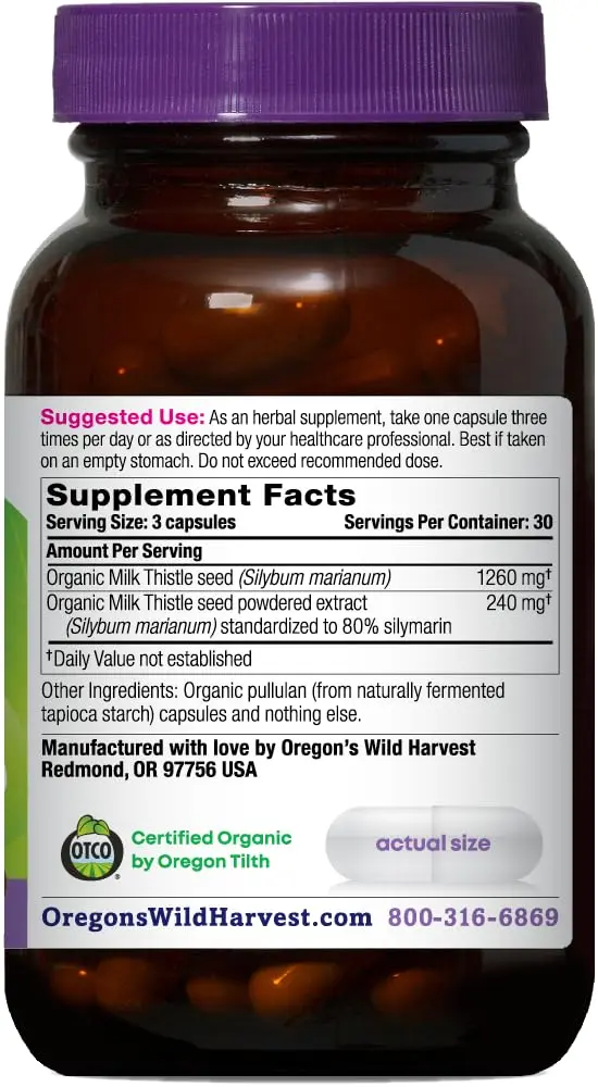 Oregon's Wild Harvest Organic Milk Thistle 90 Count | USDA Certified Herbal Supplement for Liver & Detox - view 2
