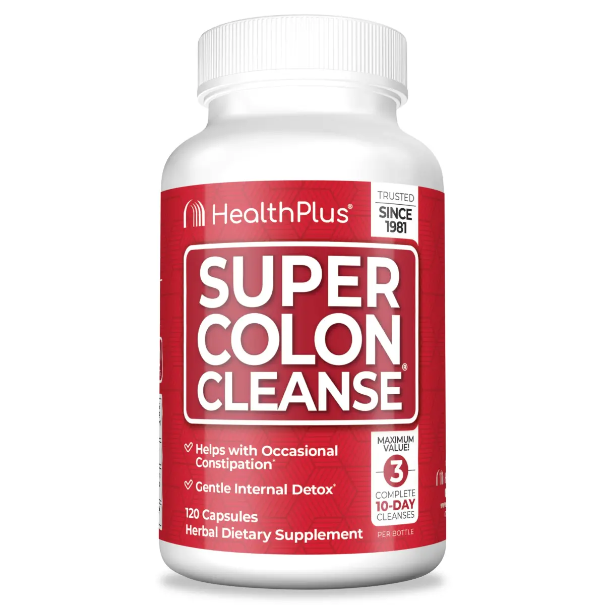 Health Plus Super Colon Cleanse 120 Capsules | Gentle Gut Cleanse Detox with Psyllium Husk & Probiotics - main product image