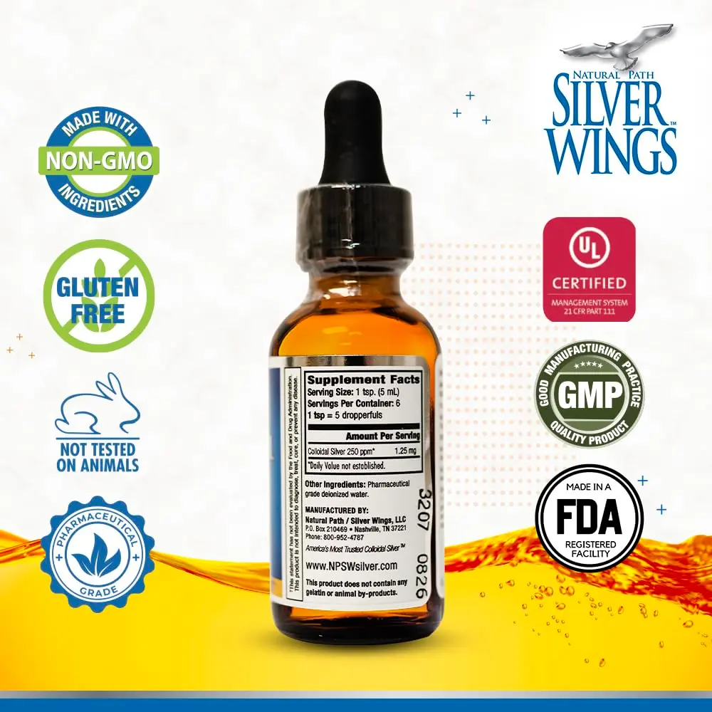 Natural Path Silver Wings Colloidal Silver Liquid 250ppm (1 fl oz) | Enhanced Immune Support - view 2