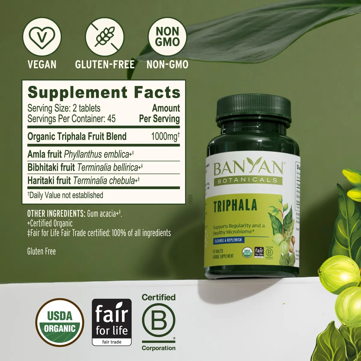 Banyan Botanicals Organic Triphala Tablets - Gentle Daily Digestion & Colon Support - 90 Tablets, Vegan, Non-GMO | Detox & Gut Microbiome Support - view 5