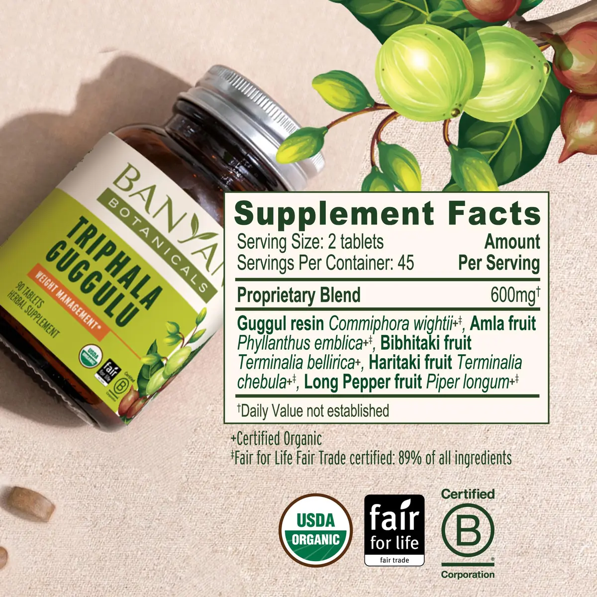 Banyan Botanicals Organic Triphala Guggulu Herbal Supplement 90 Count | USDA Organic Deep Tissue Detox - view 6