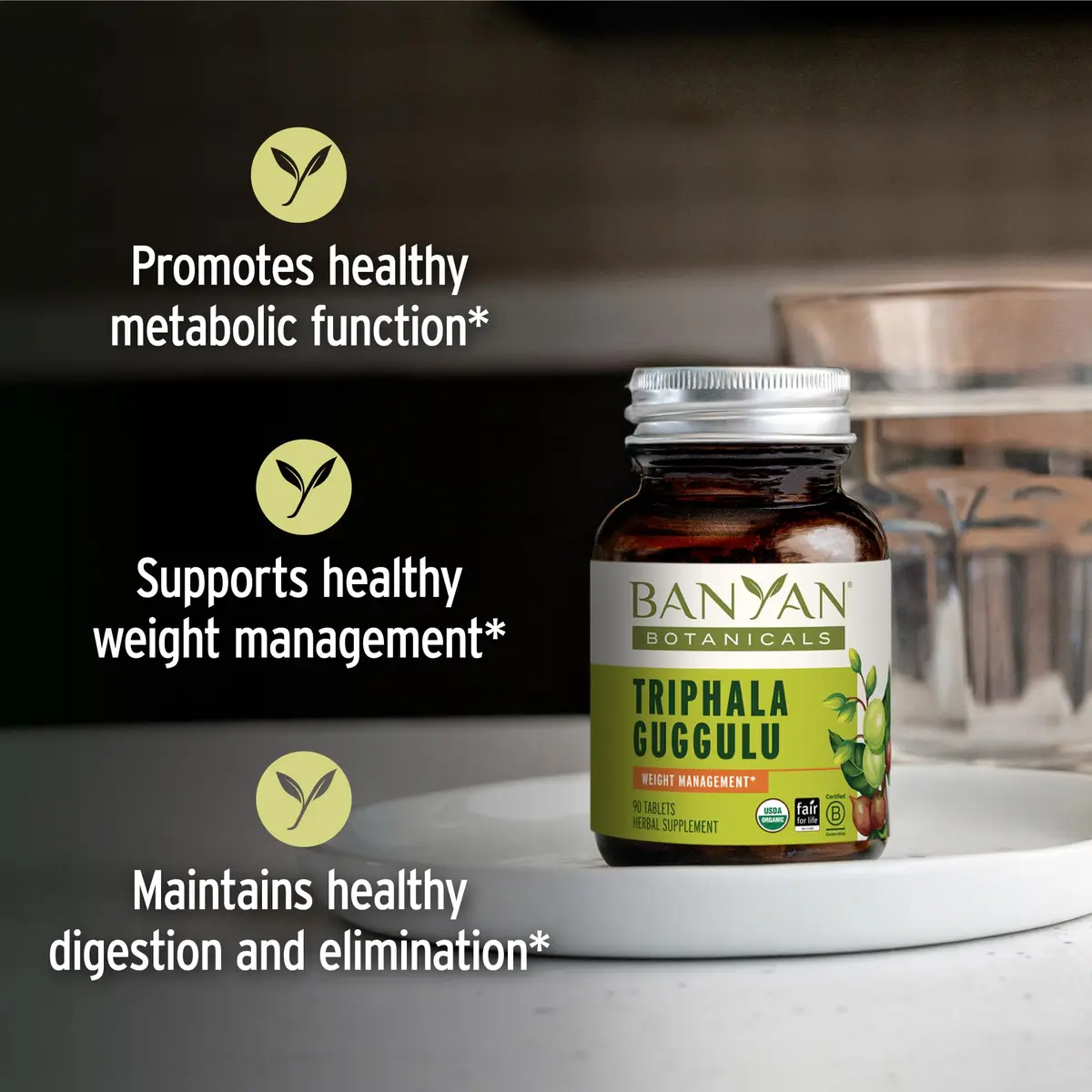 Banyan Botanicals Organic Triphala Guggulu Herbal Supplement 90 Count | USDA Organic Deep Tissue Detox - view 2