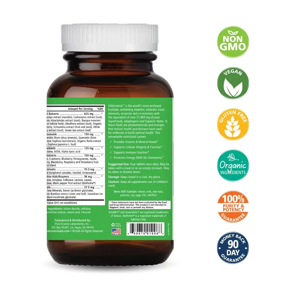 PURE ESSENCE LABS LifeEssence Multivitamin for Women and Men - 240 Tablets | Supports Cellular Energy & Immunity - view 2