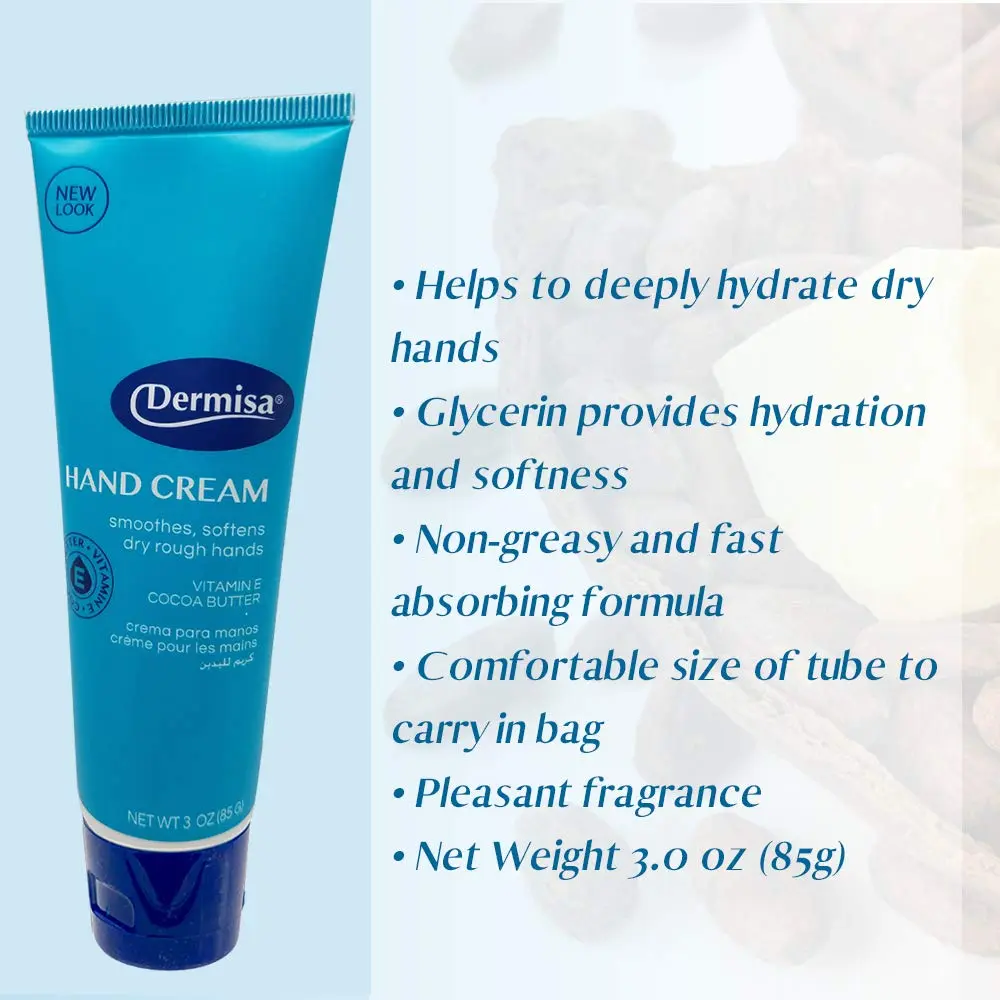 Dermisa Hand Cream with Cocoa Butter, Vitamin E & Collagen | Fast-Absorbing Moisturizer for Dry, Rough Hands - 3 Oz - view 4