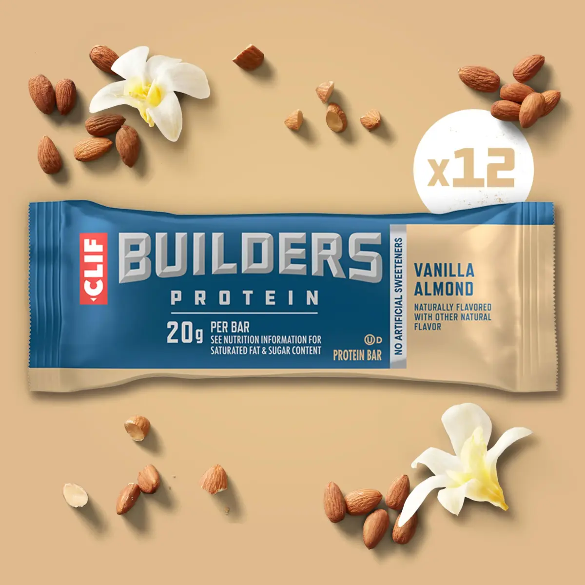 CLIF BUILDERS Protein Bars Vanilla Almond 2.4 oz (68 g) | 20g Plant-Based Protein for Post-Workout Recovery - view 4