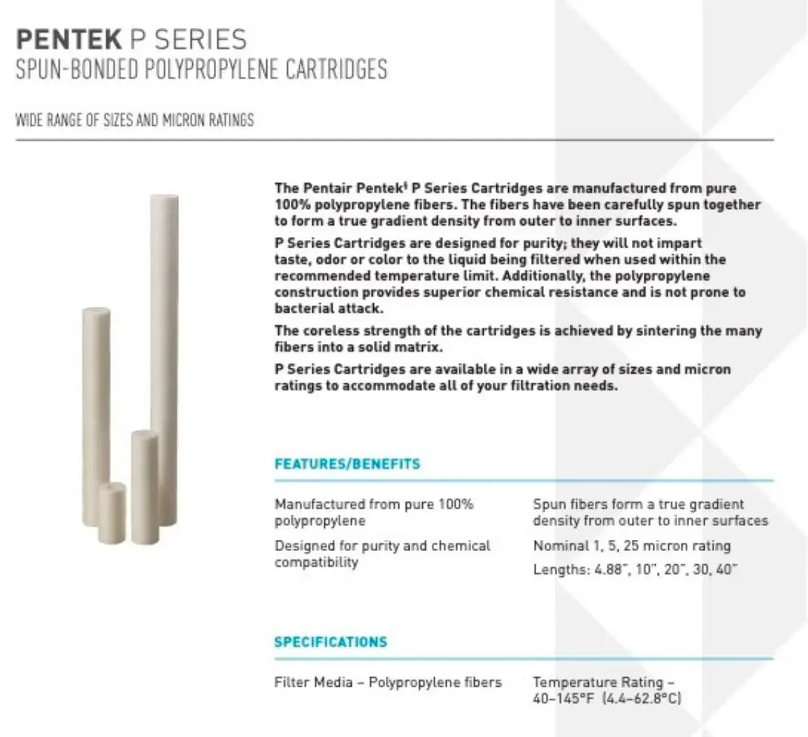 Pentek P5 Sediment Water Filter 10" x 2.5" | 5 Micron Gradient Density, NSF/ANSI 42 Certified - view 3