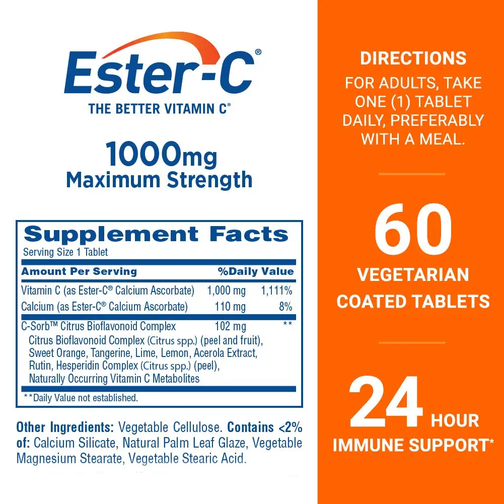 Ester-C Vitamin C 1000 mg Coated Tablets 60 Count | Immune Support with 24-Hour Absorption - view 2