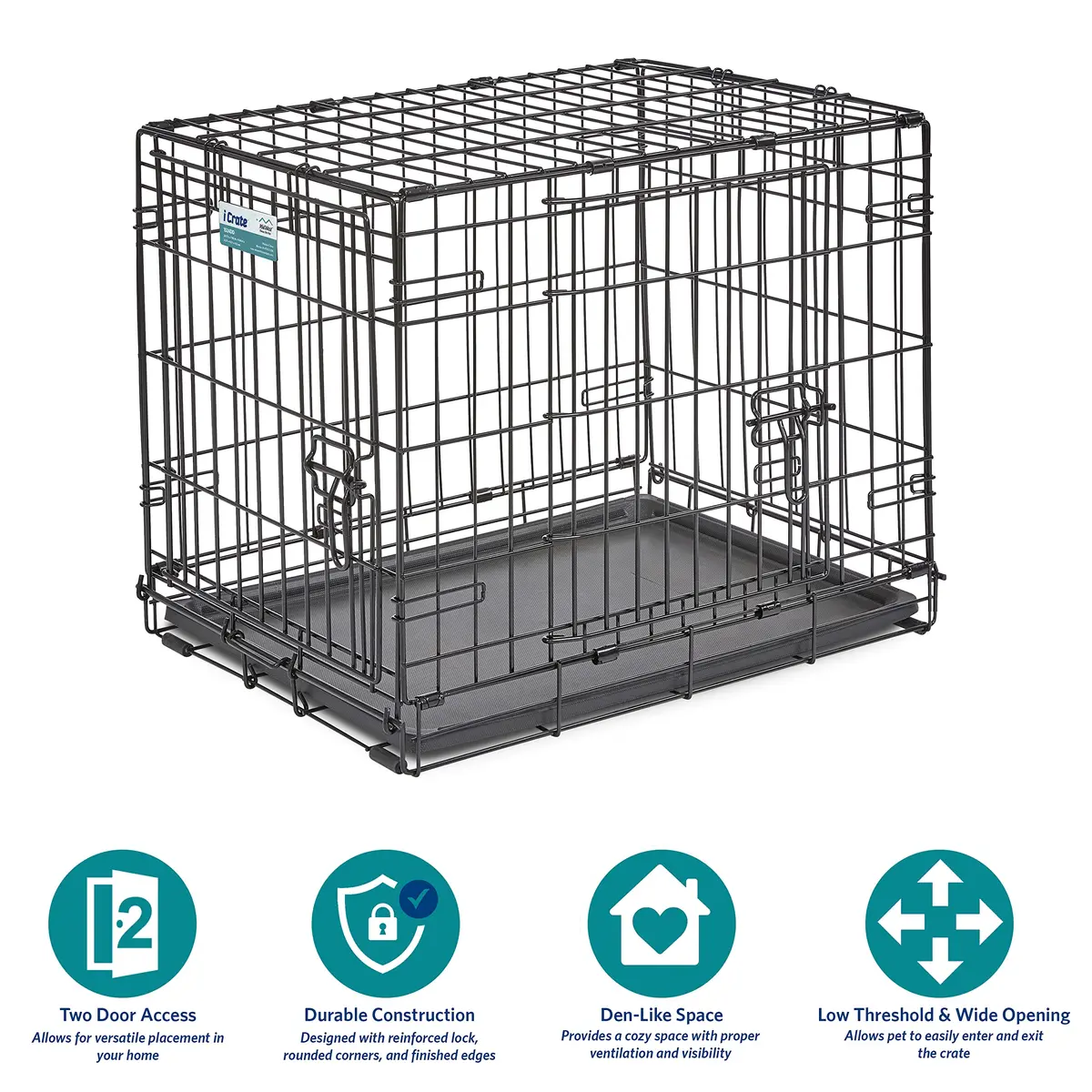 MidWest 24-Inch Double Door iCrate for Small Breeds 12-20 lbs | Secure & Foldable - view 2