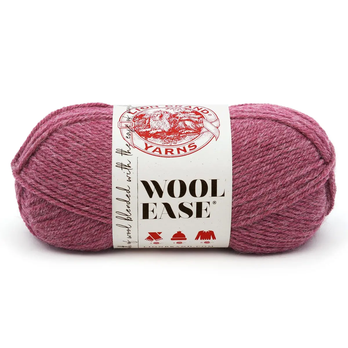 Lion Brand Wool-Ease Yarn, Worsted-Weight, Dark Rose Heather | 85g (3 oz) / 180m (197 yd) | 80% Acrylic, 20% Wool - main product image